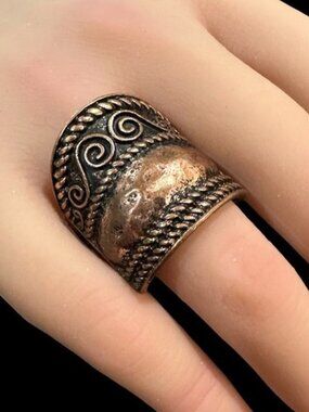 Copper Stretch Ring Antique Inspired Rope Like Textures Size 7 Womens Jewelry
